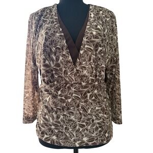 Vintage Y2K 90s Top Women's XL Brown Babydoll‎ Empire Leafy Fairy Cottage Office
